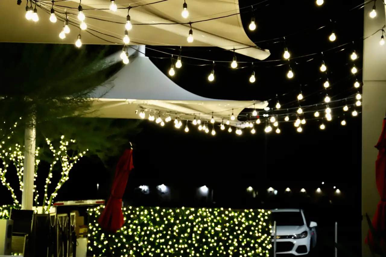 Outdoor bistro light installation